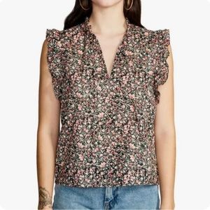 BB Dakota Steve Madden Womens Sleeveless Ruffle Top Black Ditsy Floral Print